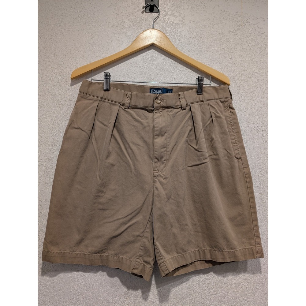 Polo Ralph Lauren Tyler Shorts Pleated Khaki Cotton Casual Size 36‎